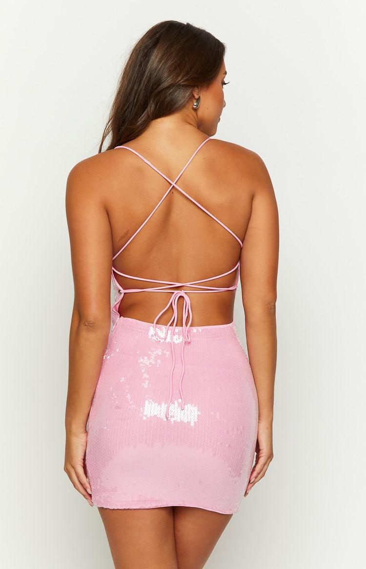 Tao Pink Sequin Lace Up Mini Dress Product Image