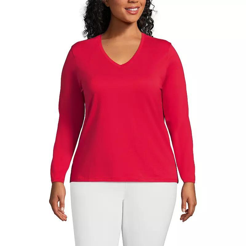 Plus Size Lands' End Long Sleeve Relaxed-Fit Supima Cotton V-Neck Tee, Women's, Size: 3XL, Black Product Image