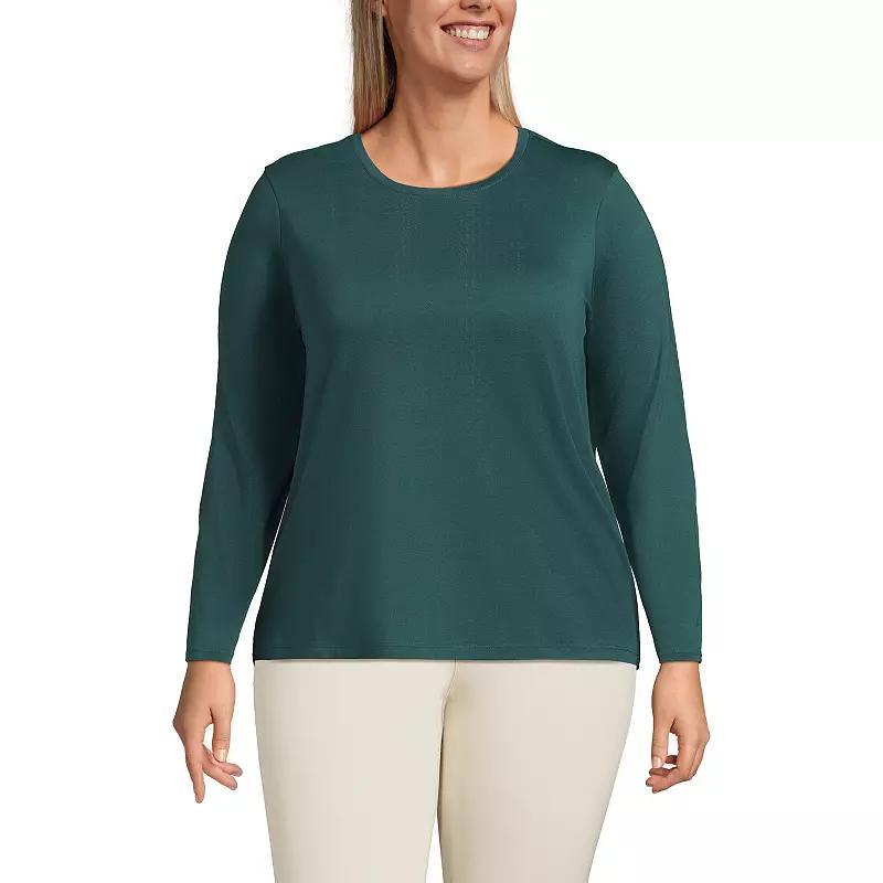 Plus Size Lands' End Long Sleeve Relaxed Supima Cotton Crewneck Tee, Women's, Size: 1XL, Ivory Black Stripe Product Image