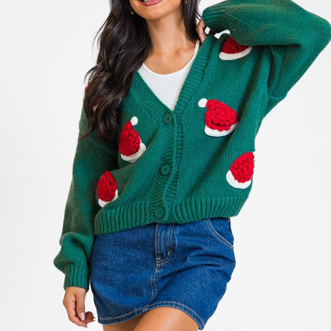 Ole Saint Nick Green Santa Hat Cardigan FINAL SALE Product Image