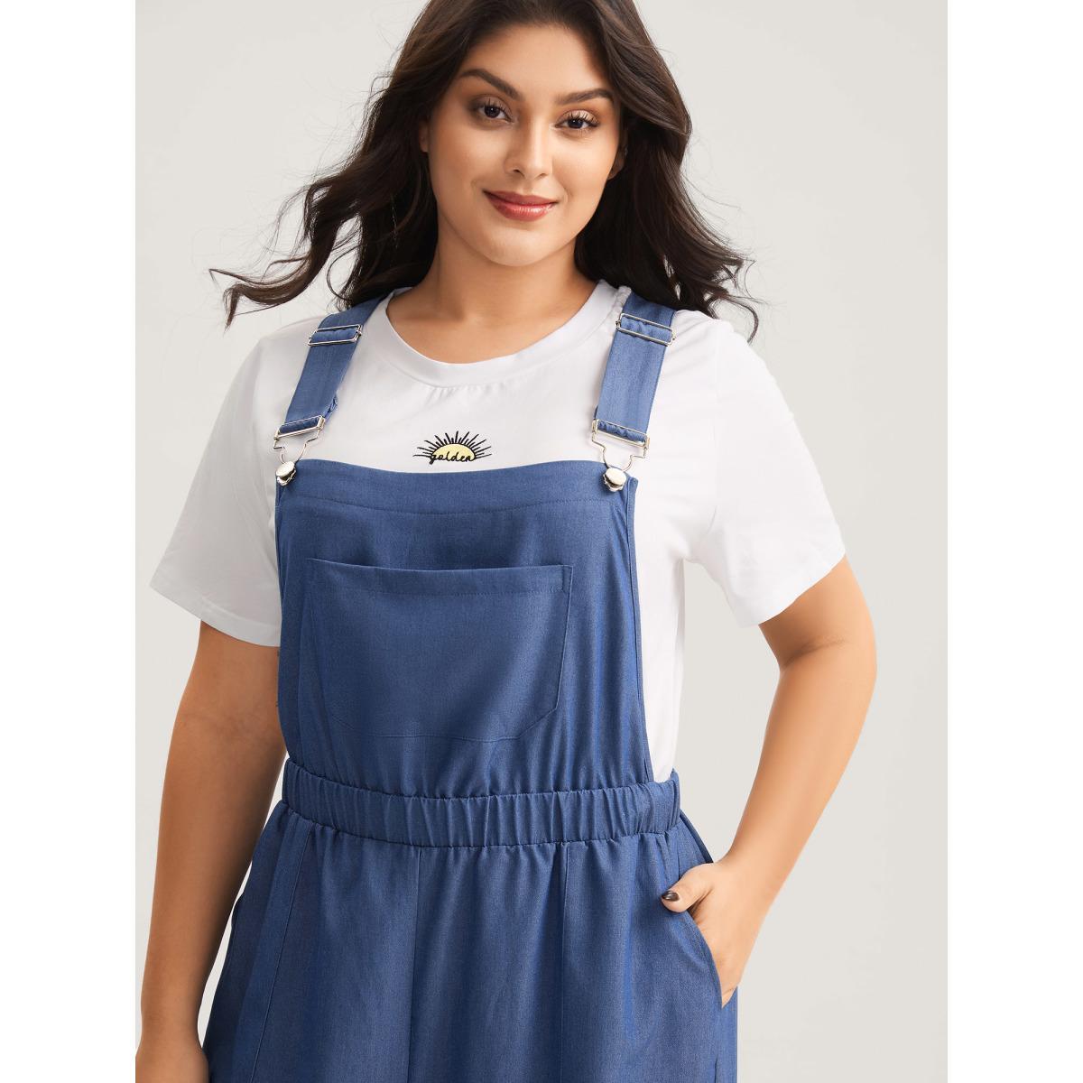 Plus Size Skyblue Stretchy Rayon Overall Straps Denim Jumpsuit Women Sleeveless Non Everyday-Casual Loose Jumpsuits BloomChic 30/6X Product Image