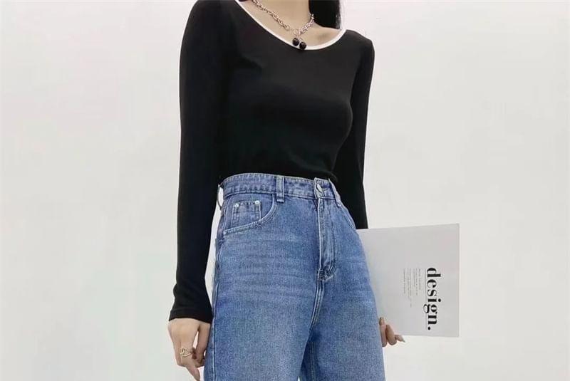 High Rise Washed Ripped Straight Leg Jeans Product Image