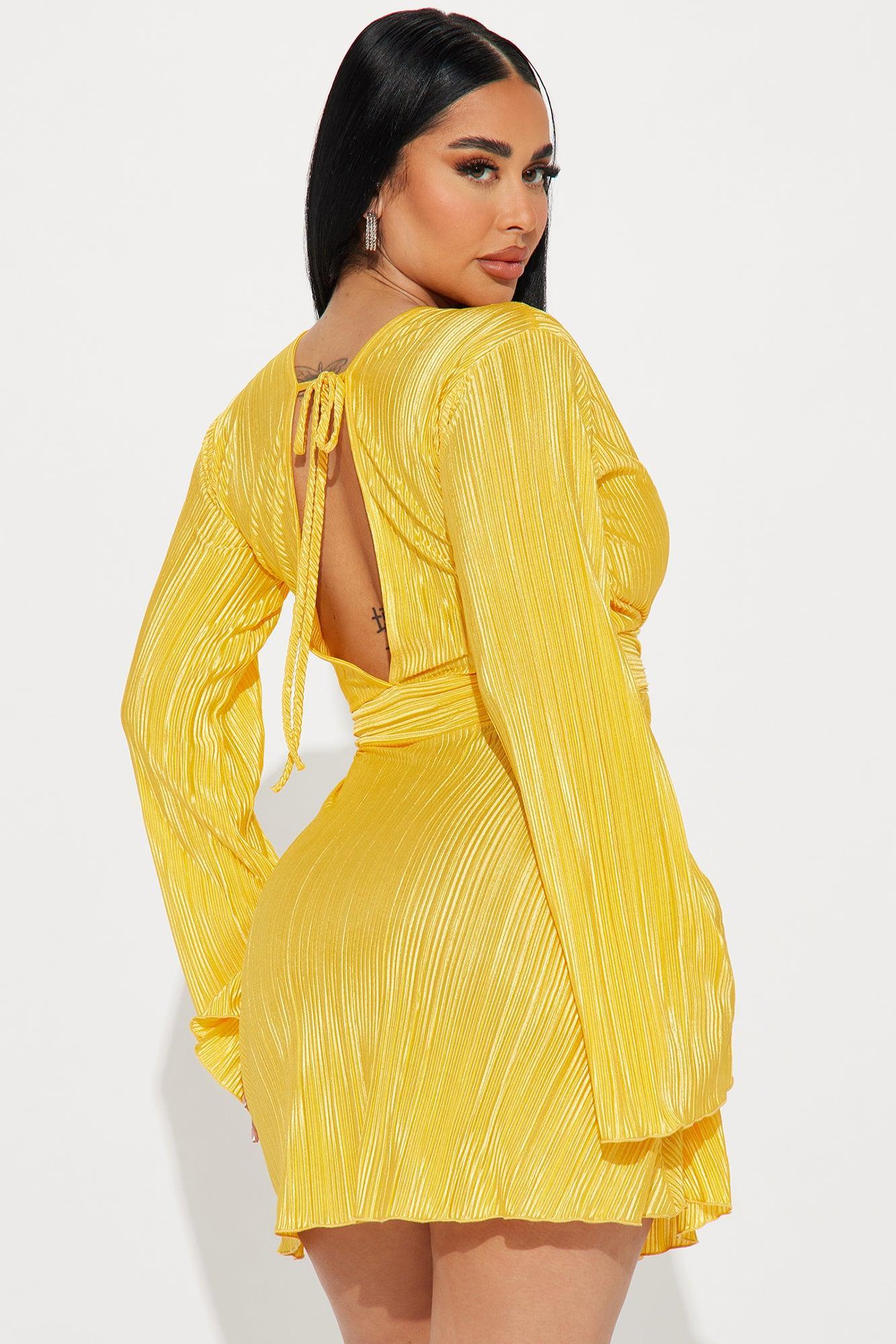 Ciara Plisse Mini Dress - Yellow Product Image