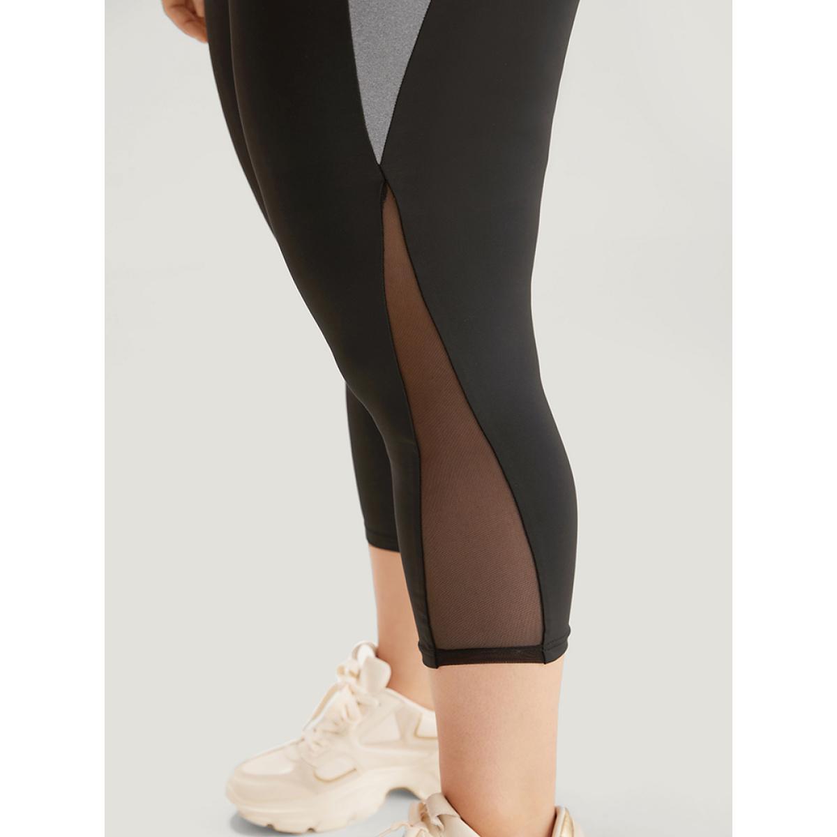 Plus Size Contrast Patchwork Mesh Skinny High Rise Leggings Women Black Casual High stretch Skinny High Rise Dailywear Leggings BloomChic 22-24/3X Product Image
