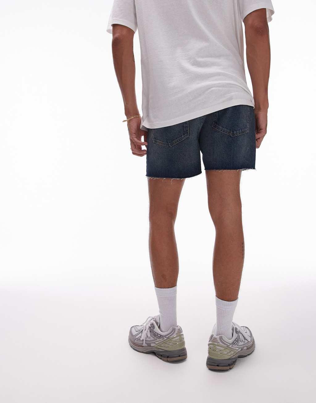 Topman micro denim shorts in dark wash Product Image
