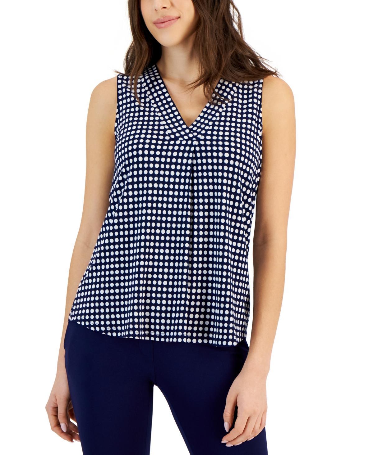 Anne Klein Womens Printed Sleeveless V-Neck Shell Top - Anne Black Product Image