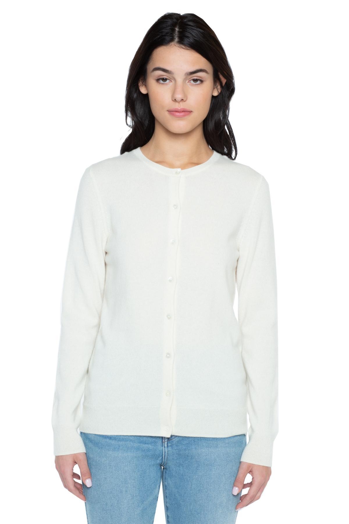 Jennie Liu Womens 100% Cashmere Button Front Long Sleeve Crewneck Cardigan Sweater (1575, Azalea, Large ) Product Image
