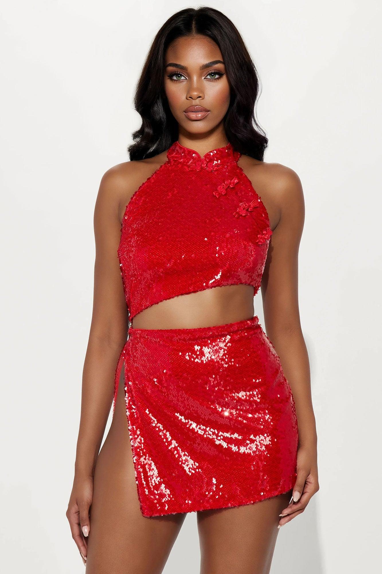 Kaity Sequin Mini Dress - Red Product Image