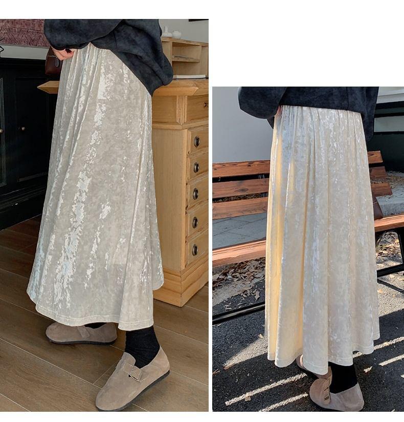 Plus Size High Rise Plain Maxi A-Line Skirt Product Image