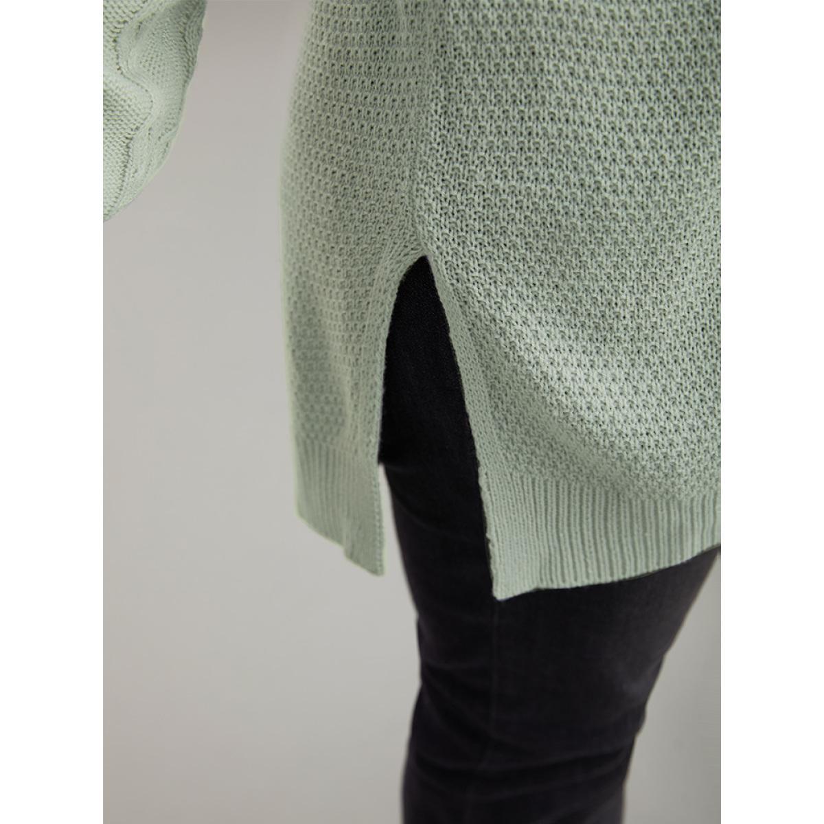 Plus Size Cable Knit Plain Open Front Cardigan DarkGray Women Casual Loose Long Sleeve Dailywear Cardigans BloomChic 22-24/3X Product Image