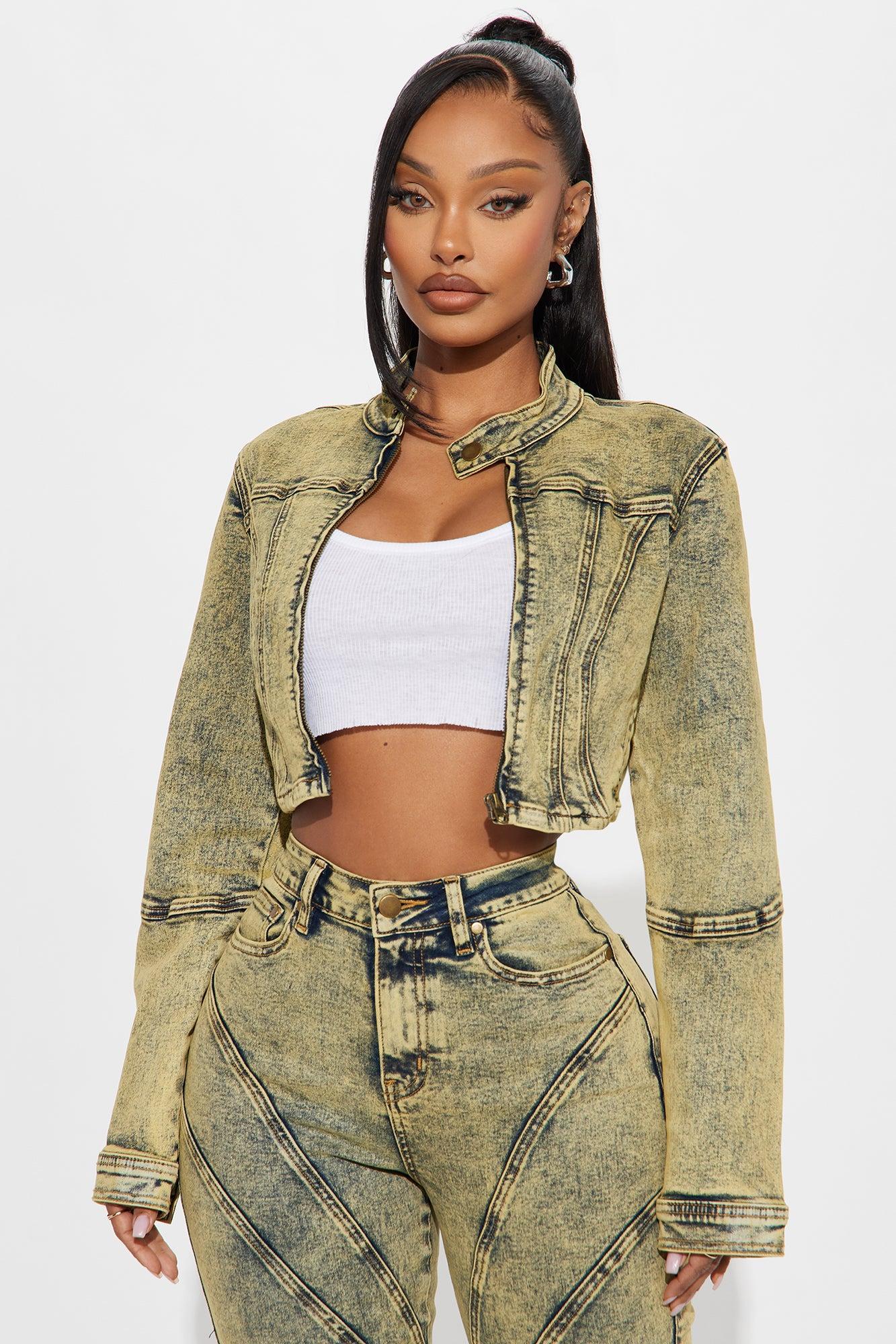 Along For The Ride Stretch Moto Denim Jacket - Yellow Product Image