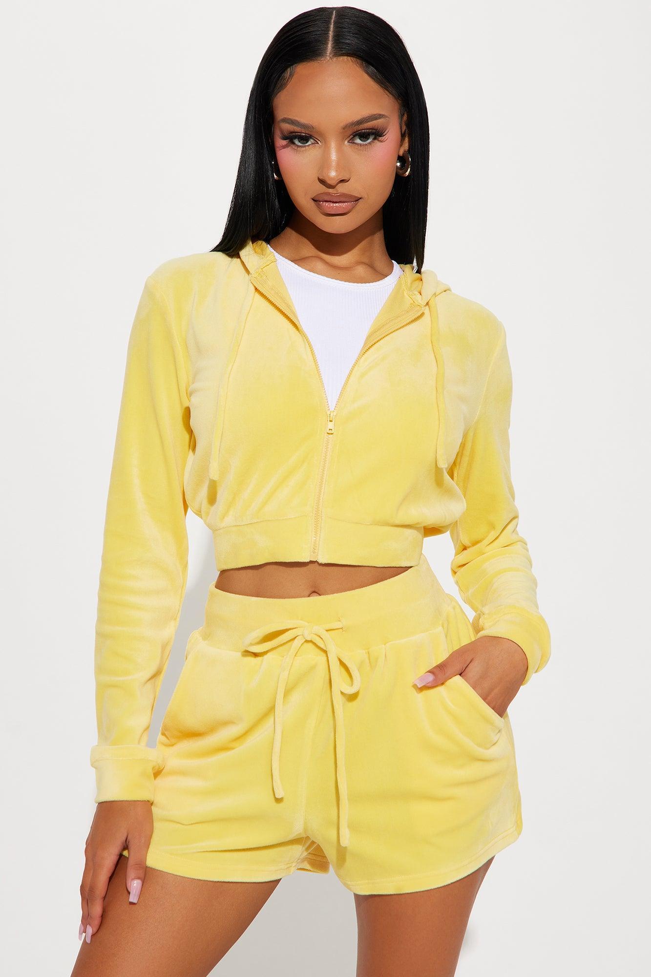 Little Miss Casual Velour Short Set - Yellow Product Image