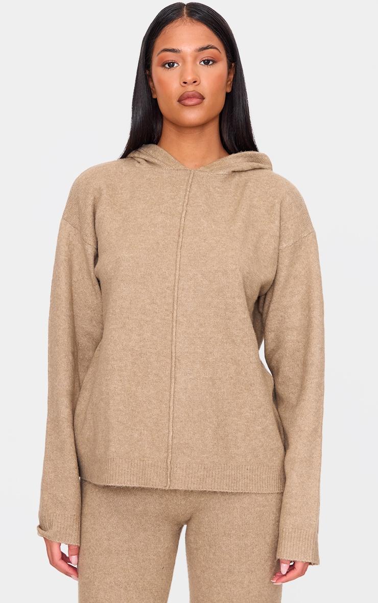 Tall Light Mocha Soft Knit Oversized Hoodie Product Image