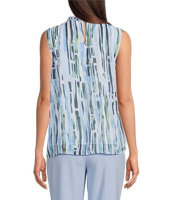 Calvin Klein Printed Novelty Textured Ruffle Mock Neck Sleeveless Top Product Image
