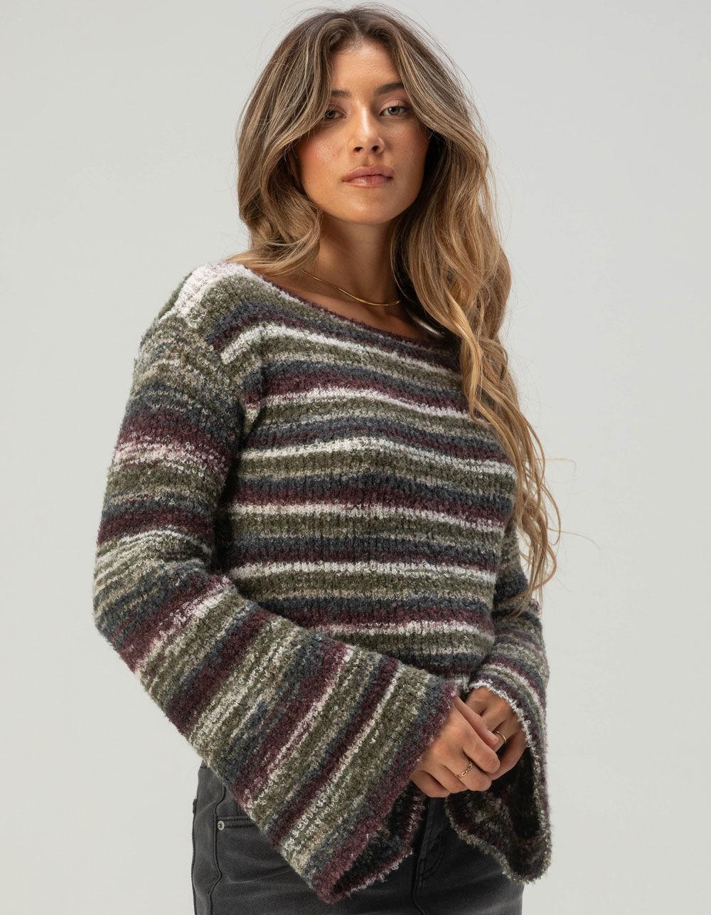 WEST OF MELROSE Stripe Boat Neck Womens Sweater  - GREEN COMBO Product Image