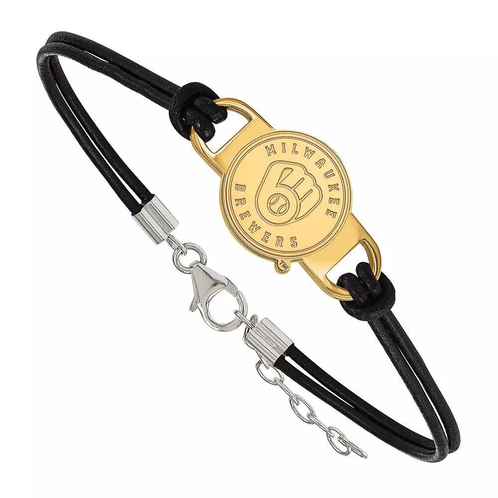 LogoArt Sterling Silver Milwaukee Brewers Logo Leather Bracelet, Women's, Size: 32 mm Product Image
