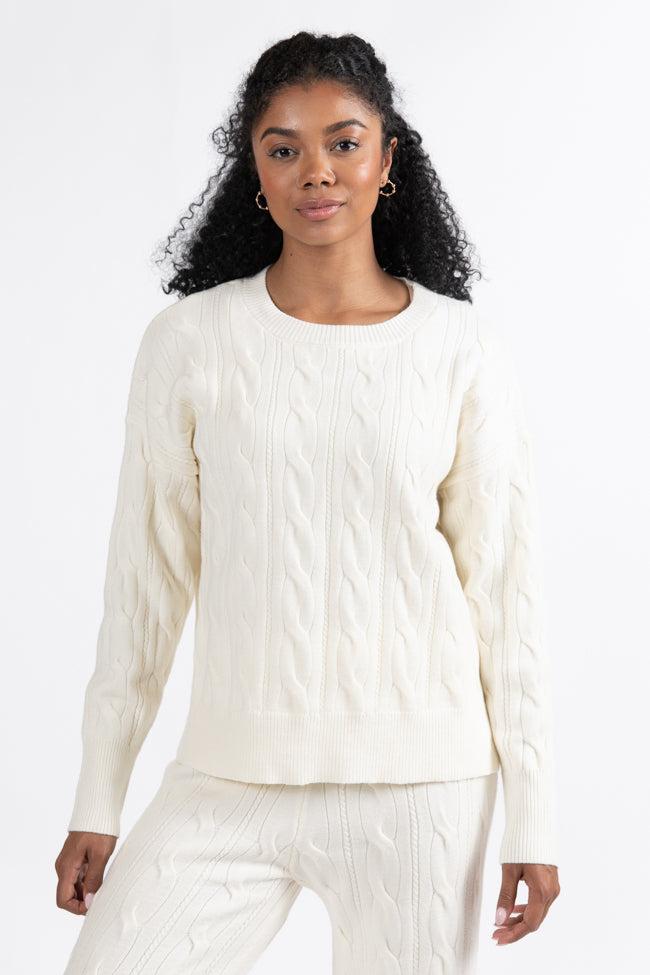 Forever Winter Ivory Cable Knit Sweater Lounge Top Macy Blackwell X Pink Lily FINAL SALE Product Image