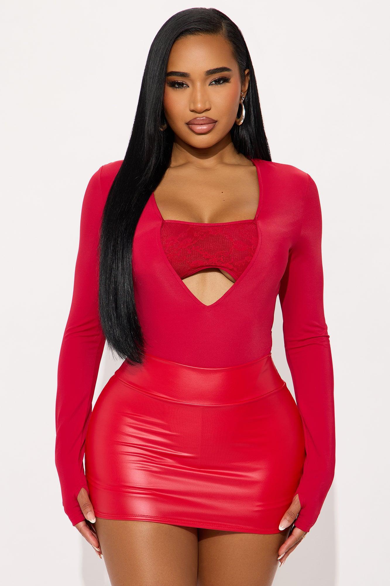 Standing Ovation Long Sleeve High Cut Bodysuit - Red Product Image