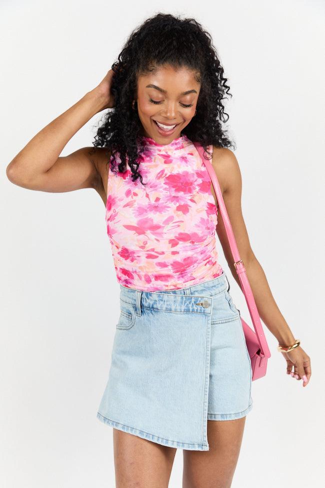 Buttoned Up Light Wash Denim Skort SALE Product Image