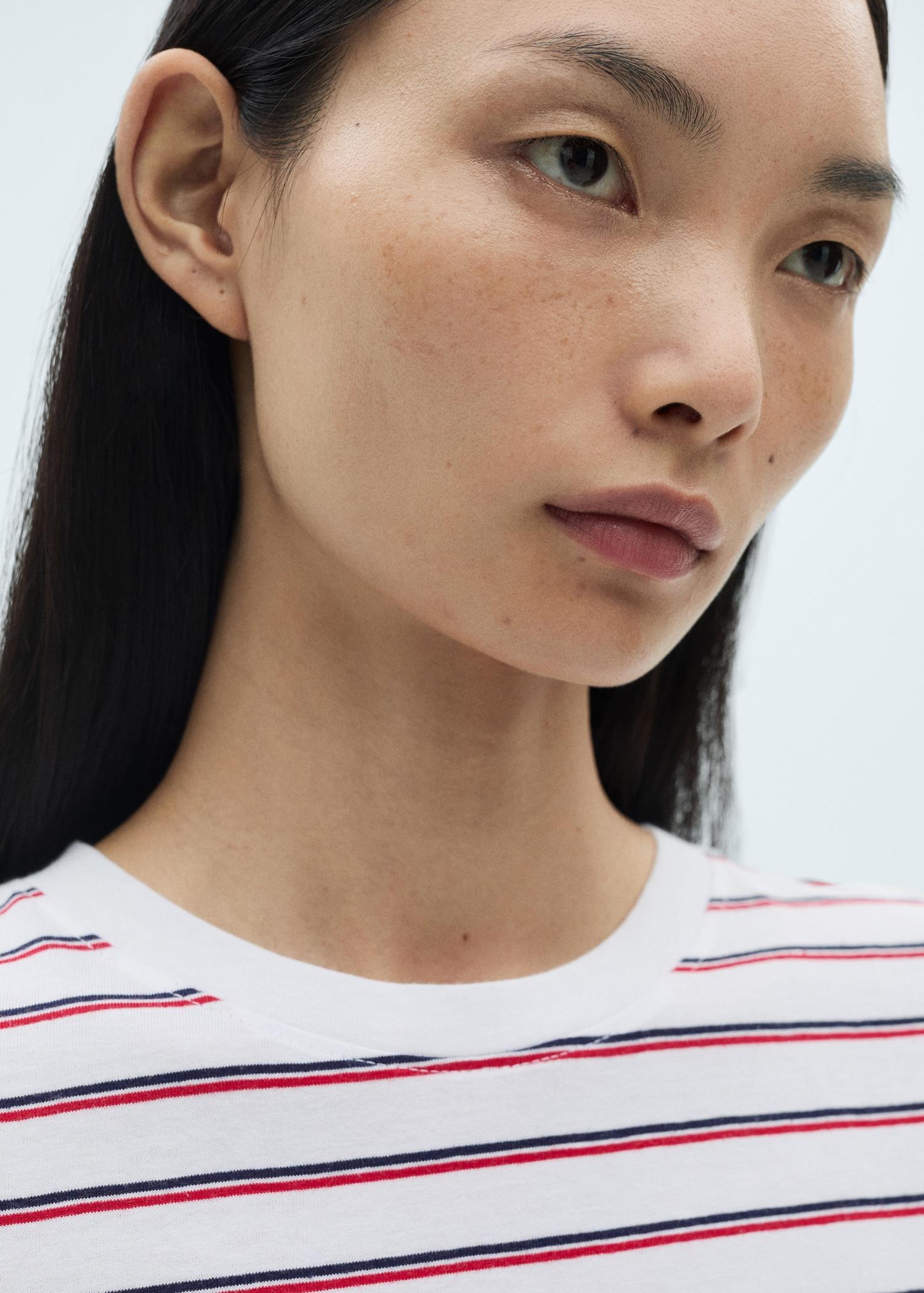 Striped cotton T-shirt - Women | MANGO USA Product Image