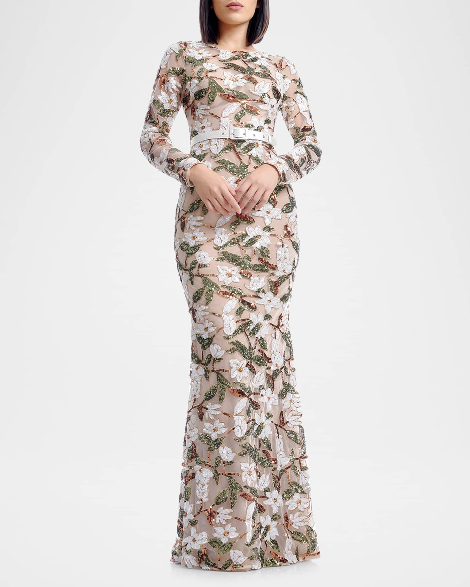 Tamra Belted Floral Sequin Gown Product Image