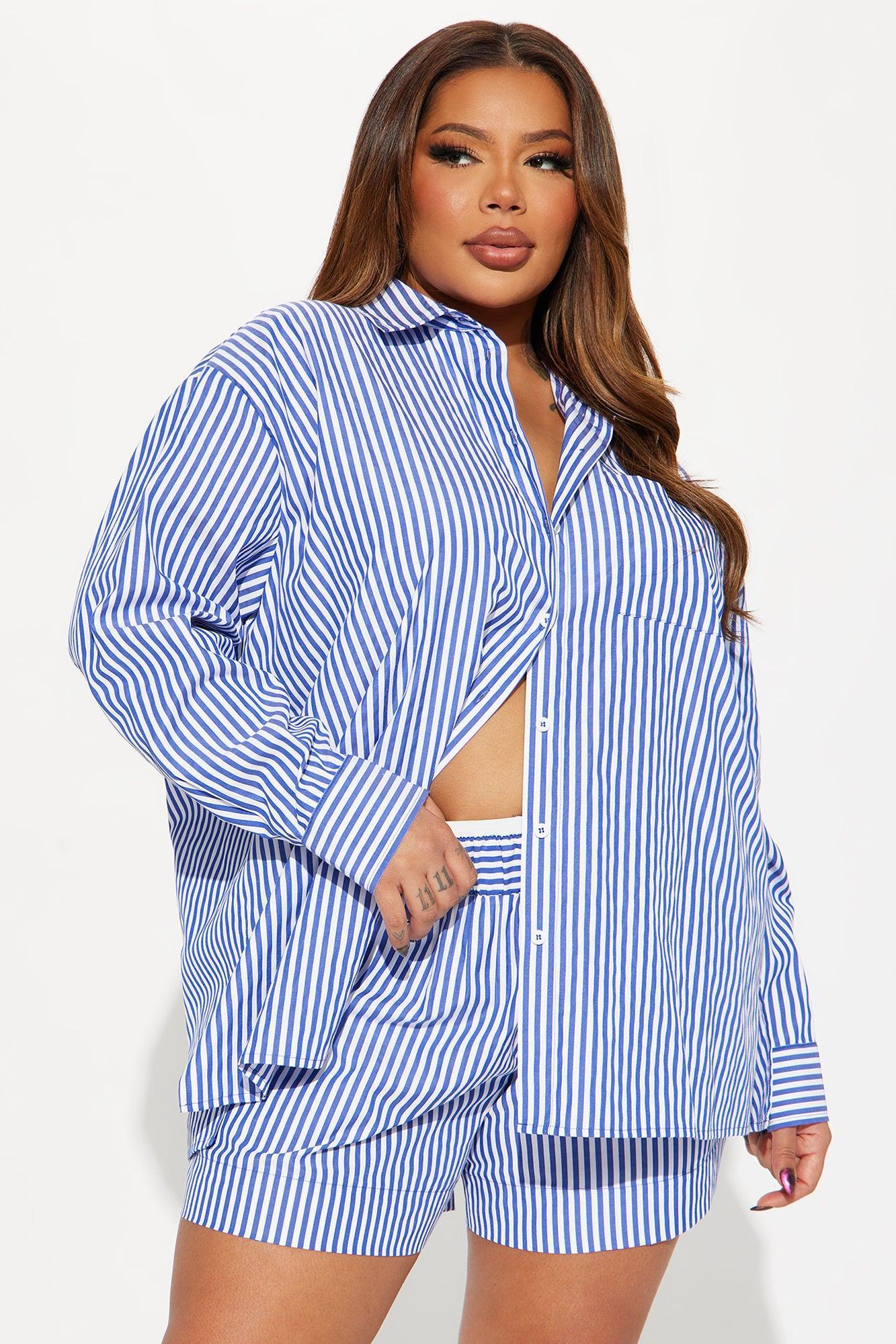 Aria Stripe Short Set - Blue/combo Product Image