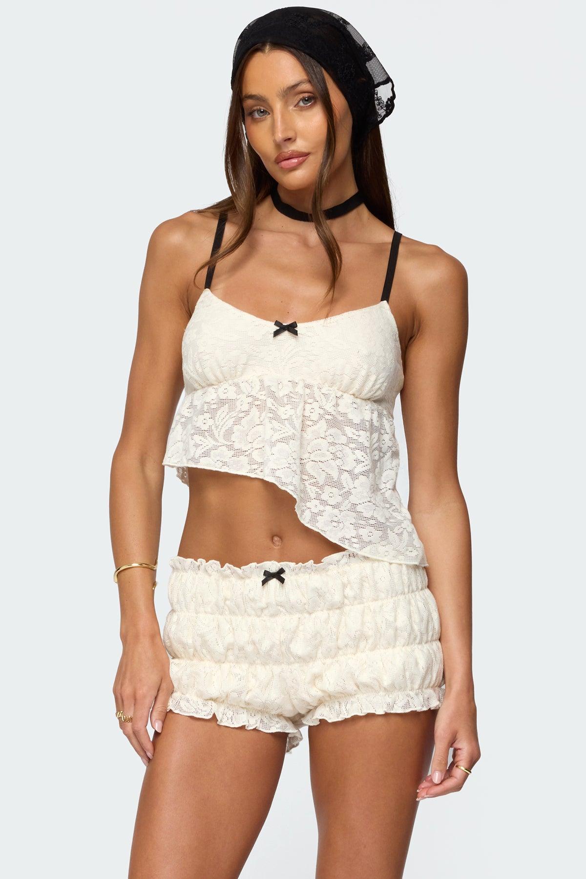Este Asymmetric Textured Lace Top Product Image