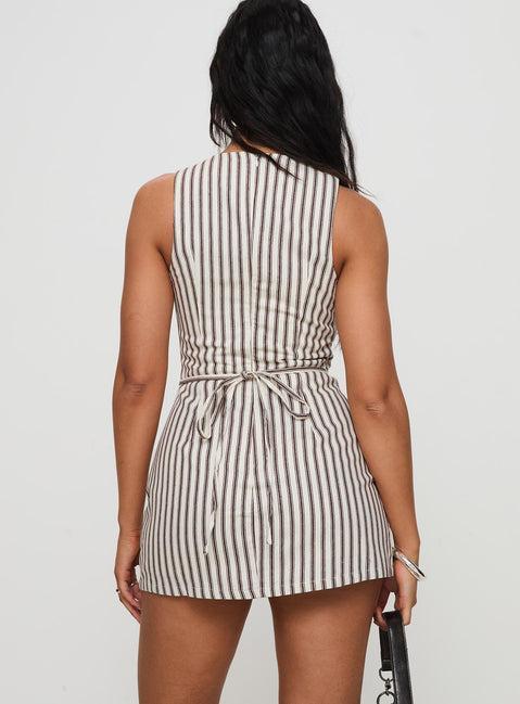 Yumiko Romper Brown Stripe Petite Product Image