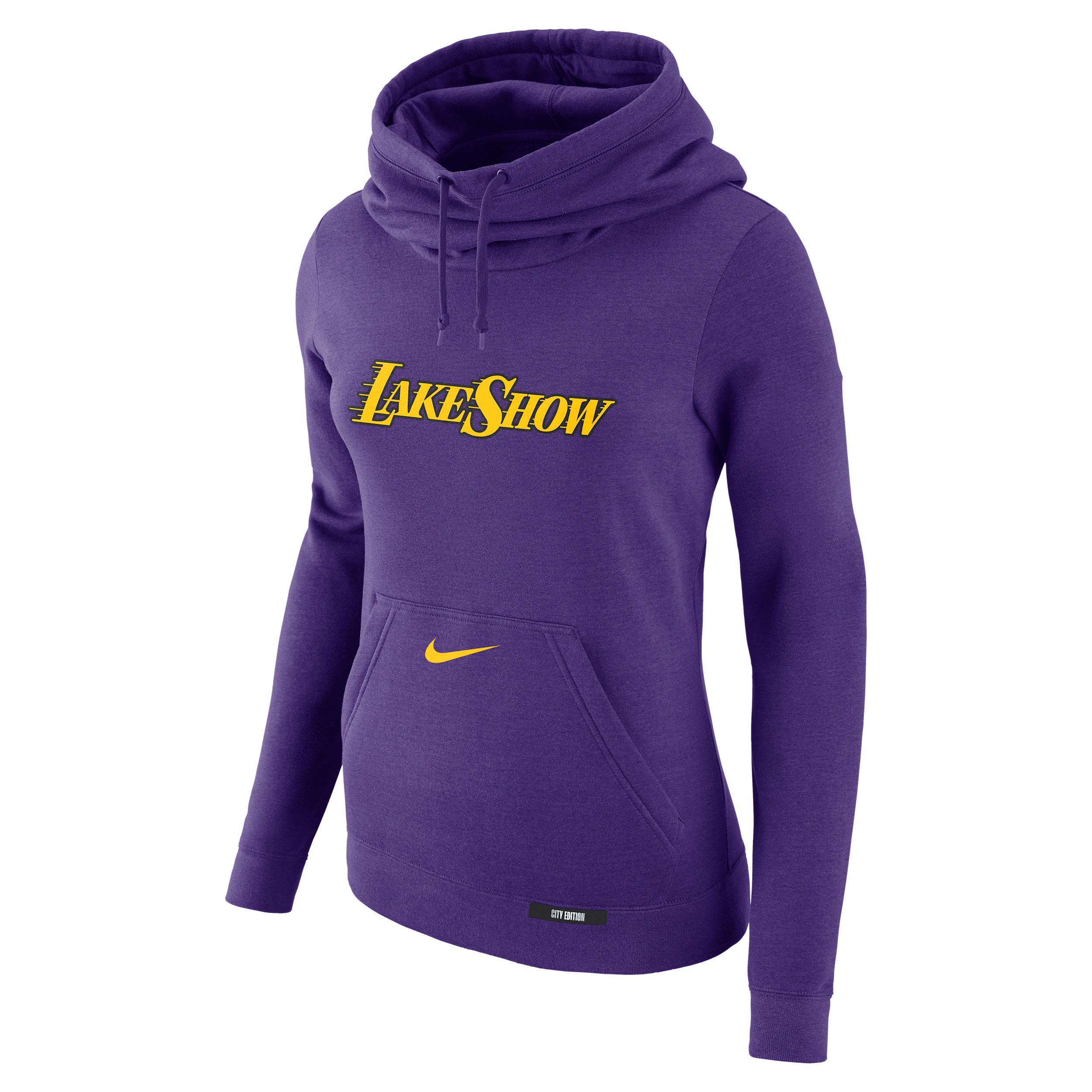 Los Angeles Lakers Club City Edition Women's Nike NBA Fleece Funnel-Neck Hoodie Product Image