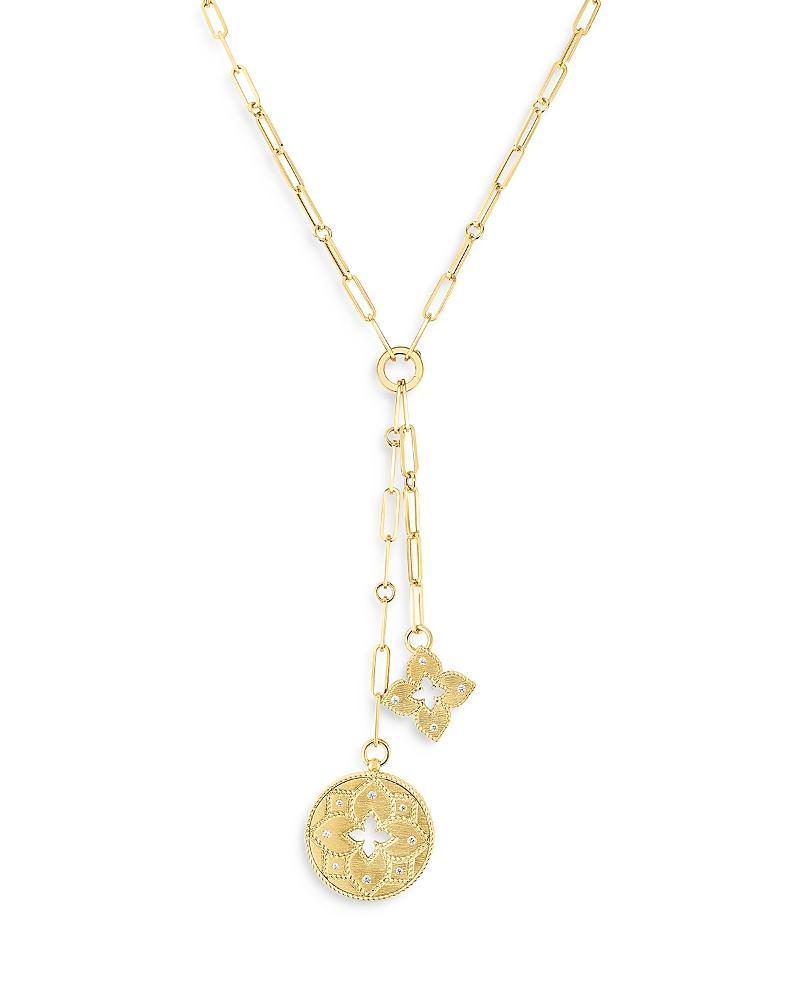 Roberto Coin 18K Yellow Gold Venetian Princess Diamond Accented Flower & Open Disc Pendant Lariat Necklace, 15 Product Image