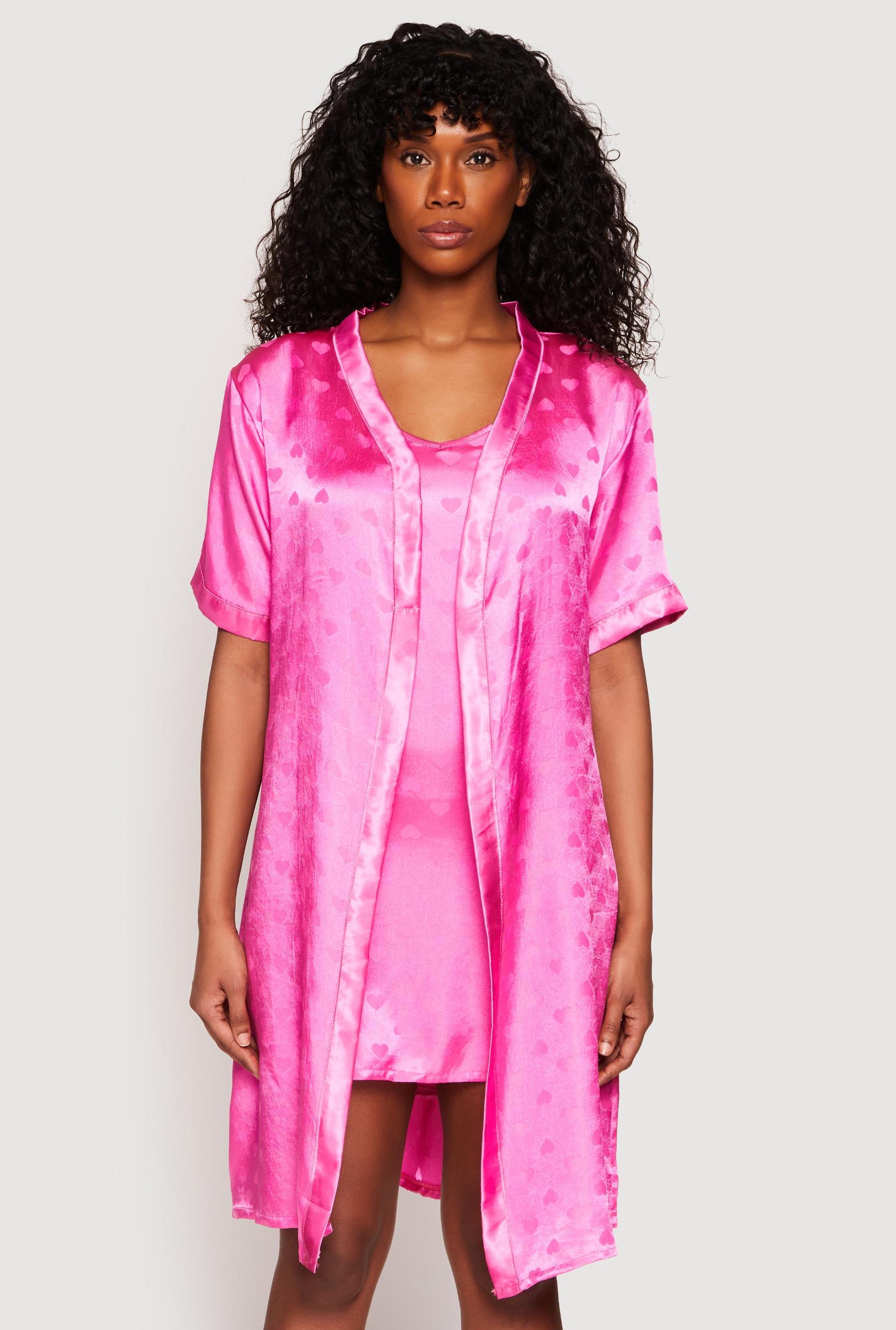 Womens Satin Heart Print Cami Nightgown with Robe Product Image