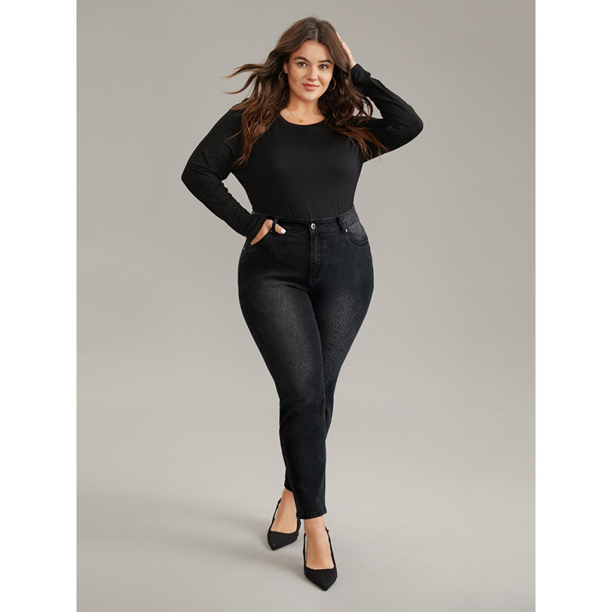 Plus Size Leopard High Stretch Skinny Jeans Women Black Casual Leopard Zipper High stretch Pocket Jeans BloomChic 14/1X Product Image