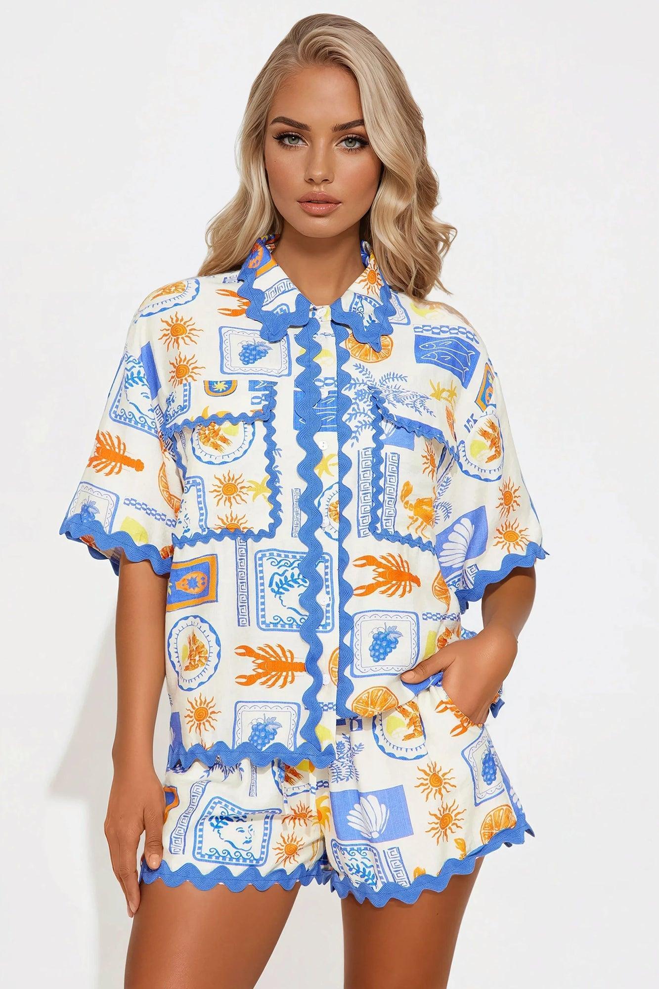Europe Getaway Short Set - Blue/combo Product Image