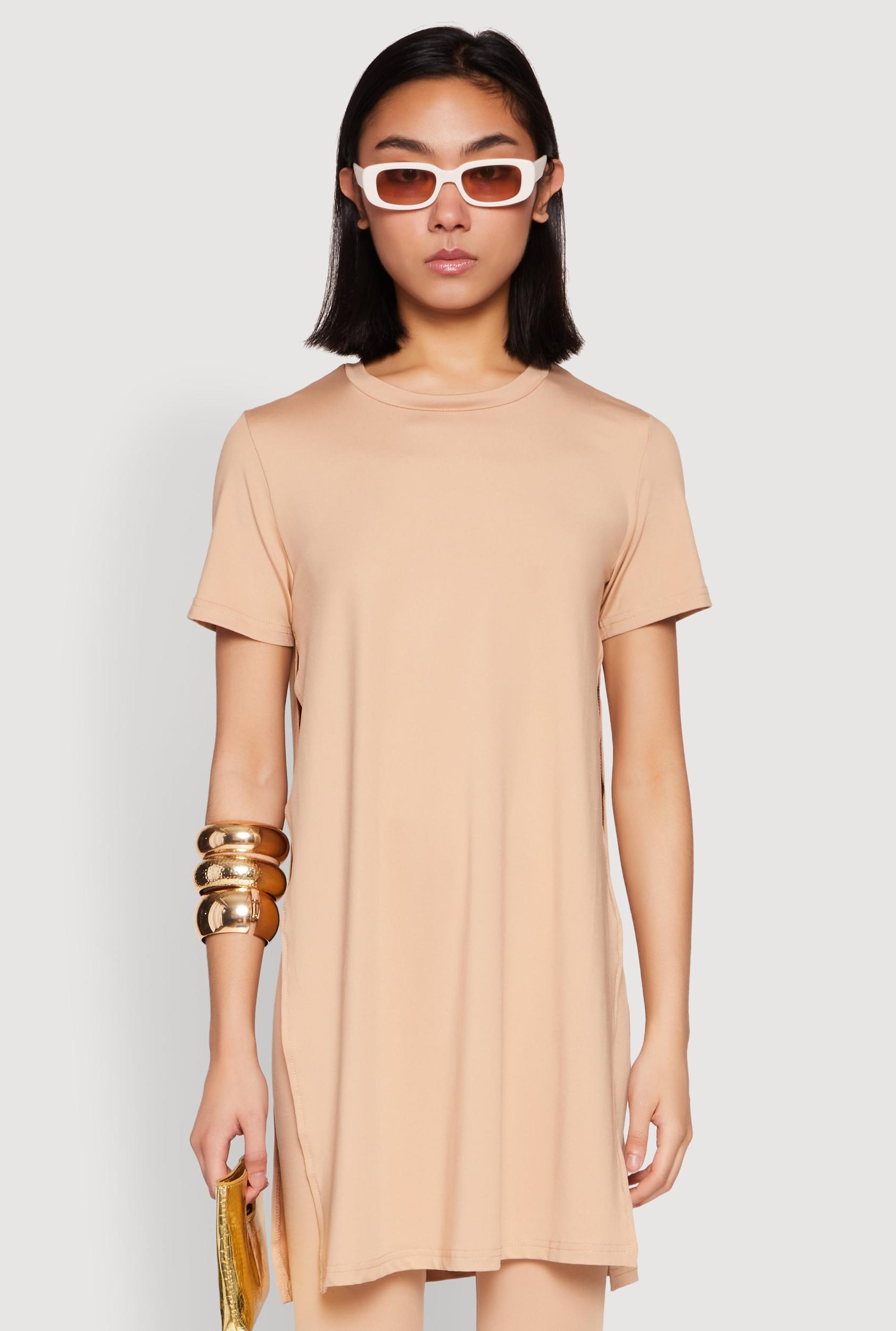 Womens Daisy Side Slit Crew Neck Tunic Top Product Image
