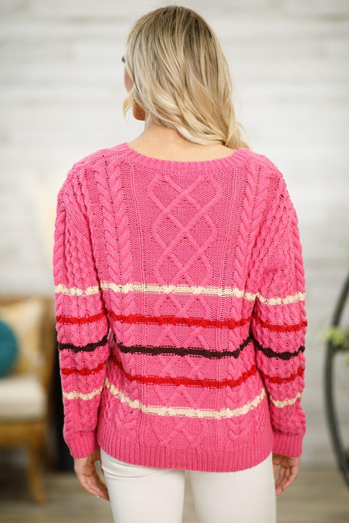 Pink Multicolor Stripe Cable Knit Sweater Product Image