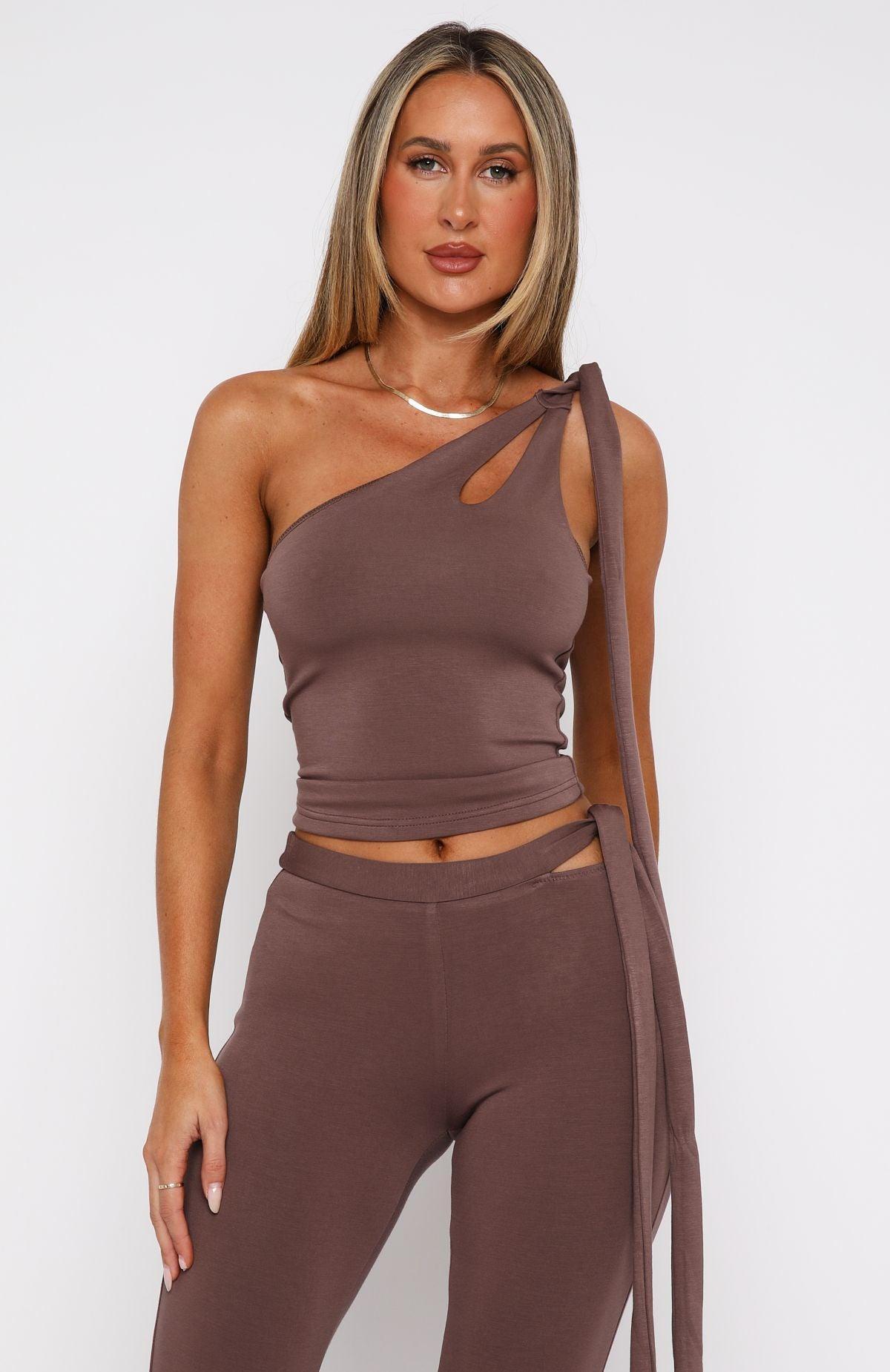 Reckless Romance One Shoulder Top Mocha Product Image