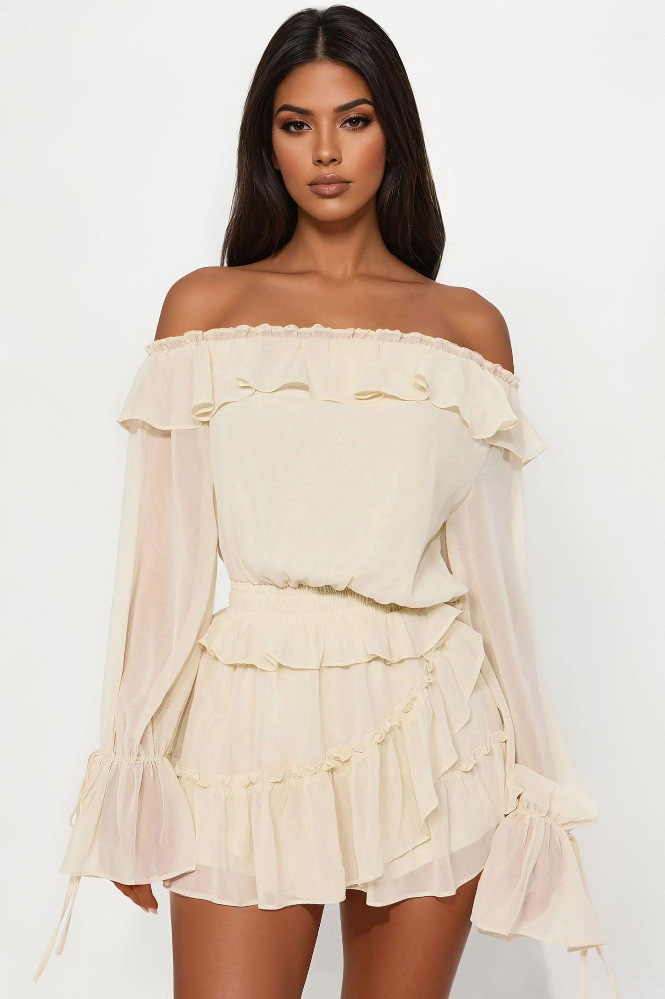 Love Story Long Sleeve Romper - Cream Product Image