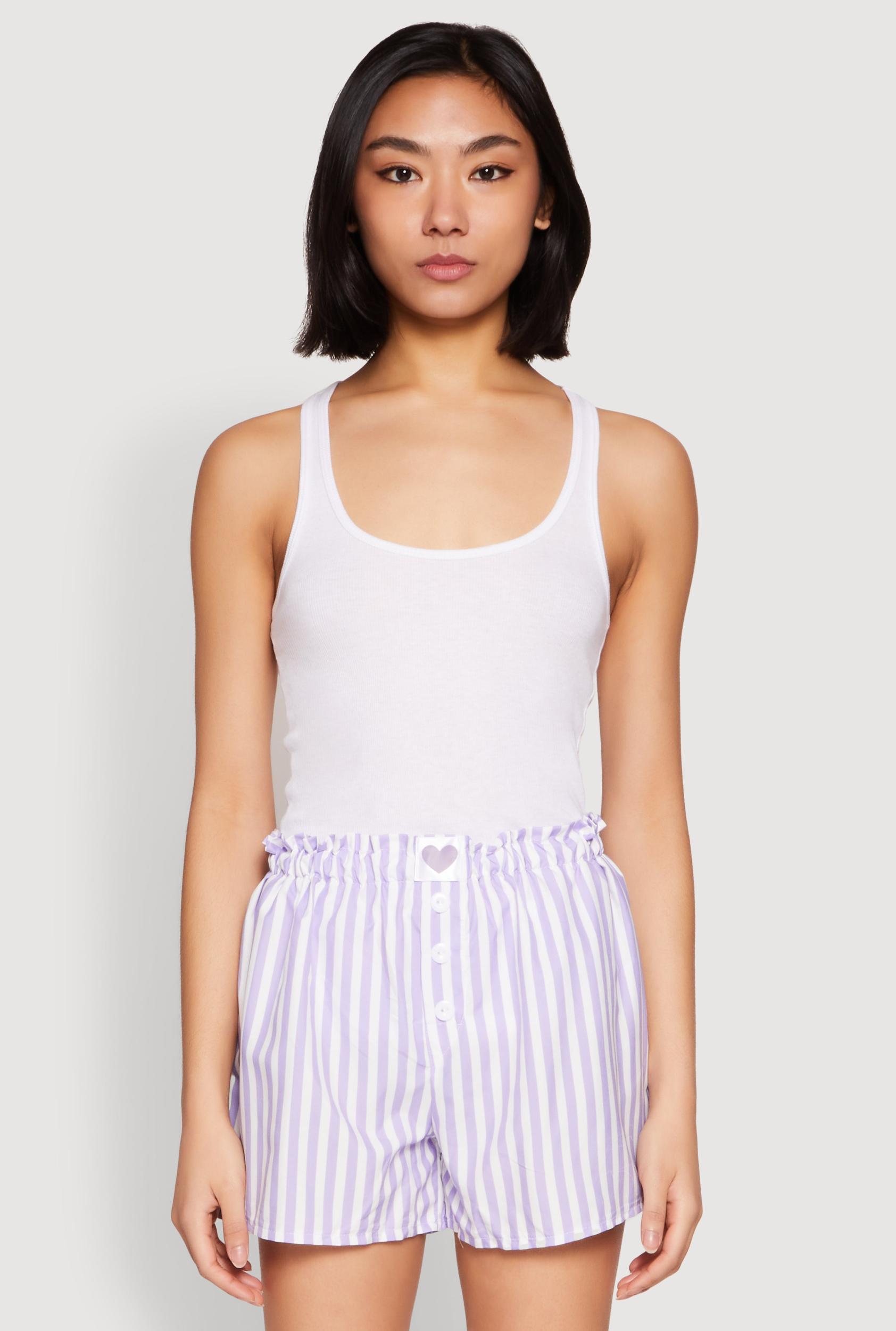Womens Heart Detail Striped Pajama Shorts Product Image