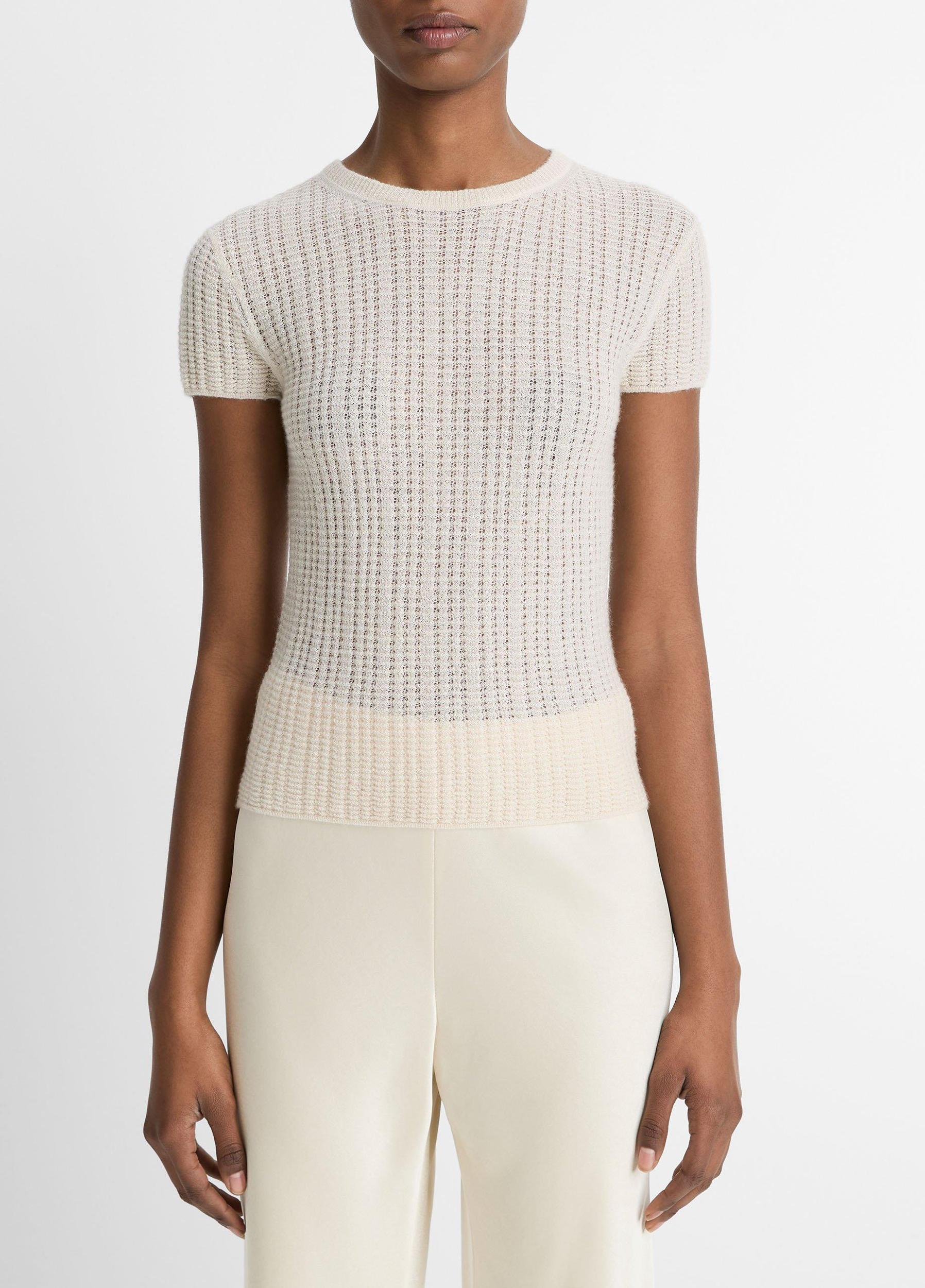 Waffle-Knit Cashmere-Silk Short-Sleeve Sweater Product Image