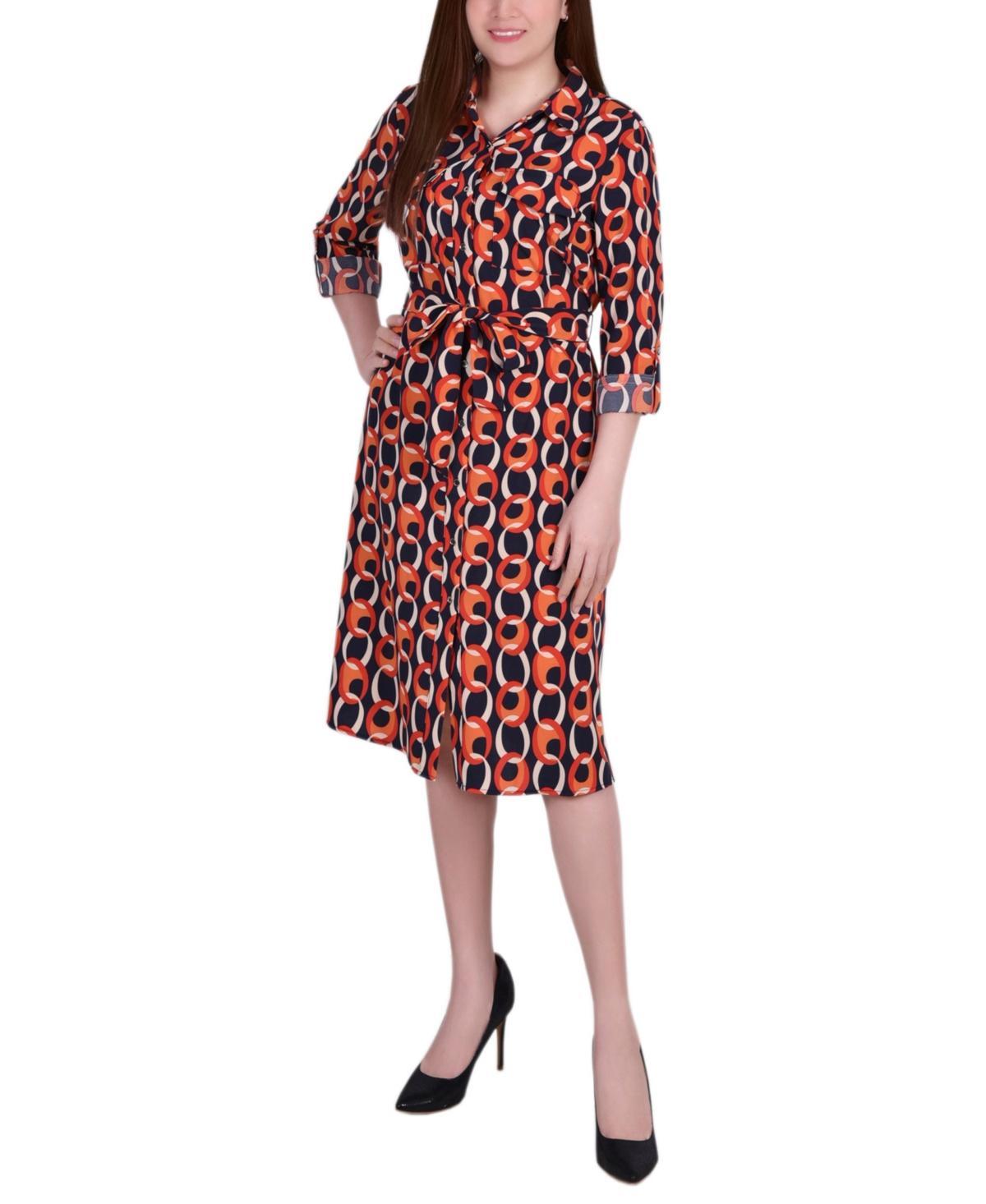 Ny Collection Petite Printed Long Sleeve Roll Tab Shirtdress Product Image