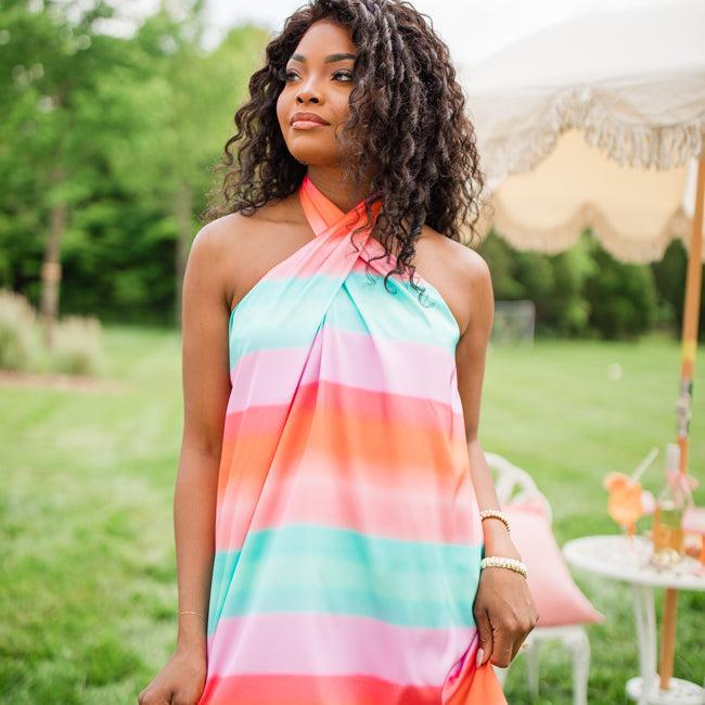 Time After Time Ombre Satin Criss-Cross Halter Mini Dress FINAL SALE Product Image