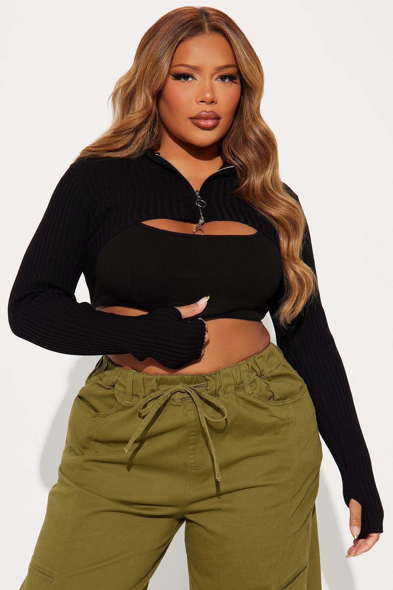 Trixie Zip Front Bolero Sweater - Black Product Image
