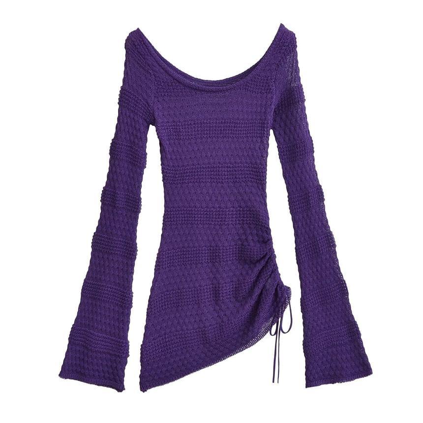 Long-Sleeve Off Shoulder Plain Knit Top Product Image