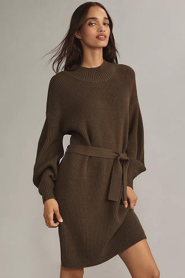 Maeve Long-Sleeve Mock-Neck Tie-Waist Mini Dress Product Image