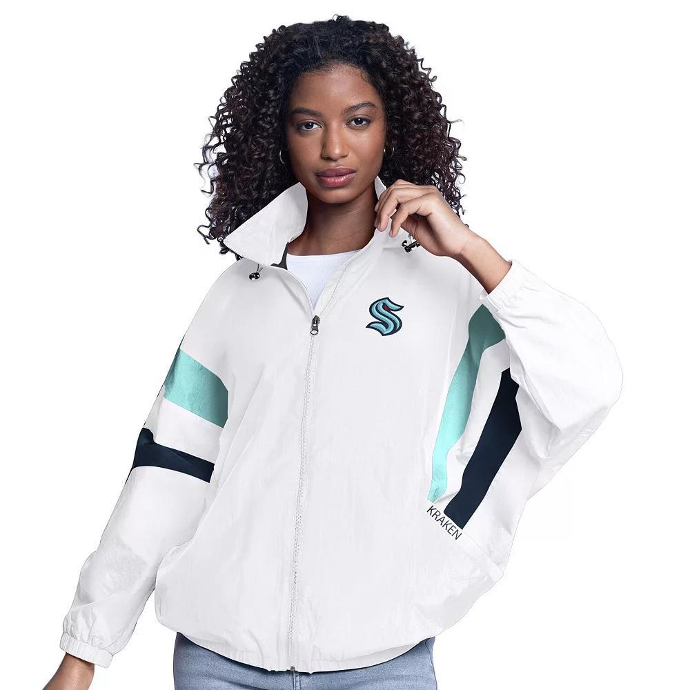 Women's G-III Sports by Carl Banks  White Seattle Kraken Game News Oversized Full-Zip Hoodie Jacket, Size: Medium, Krk White Product Image