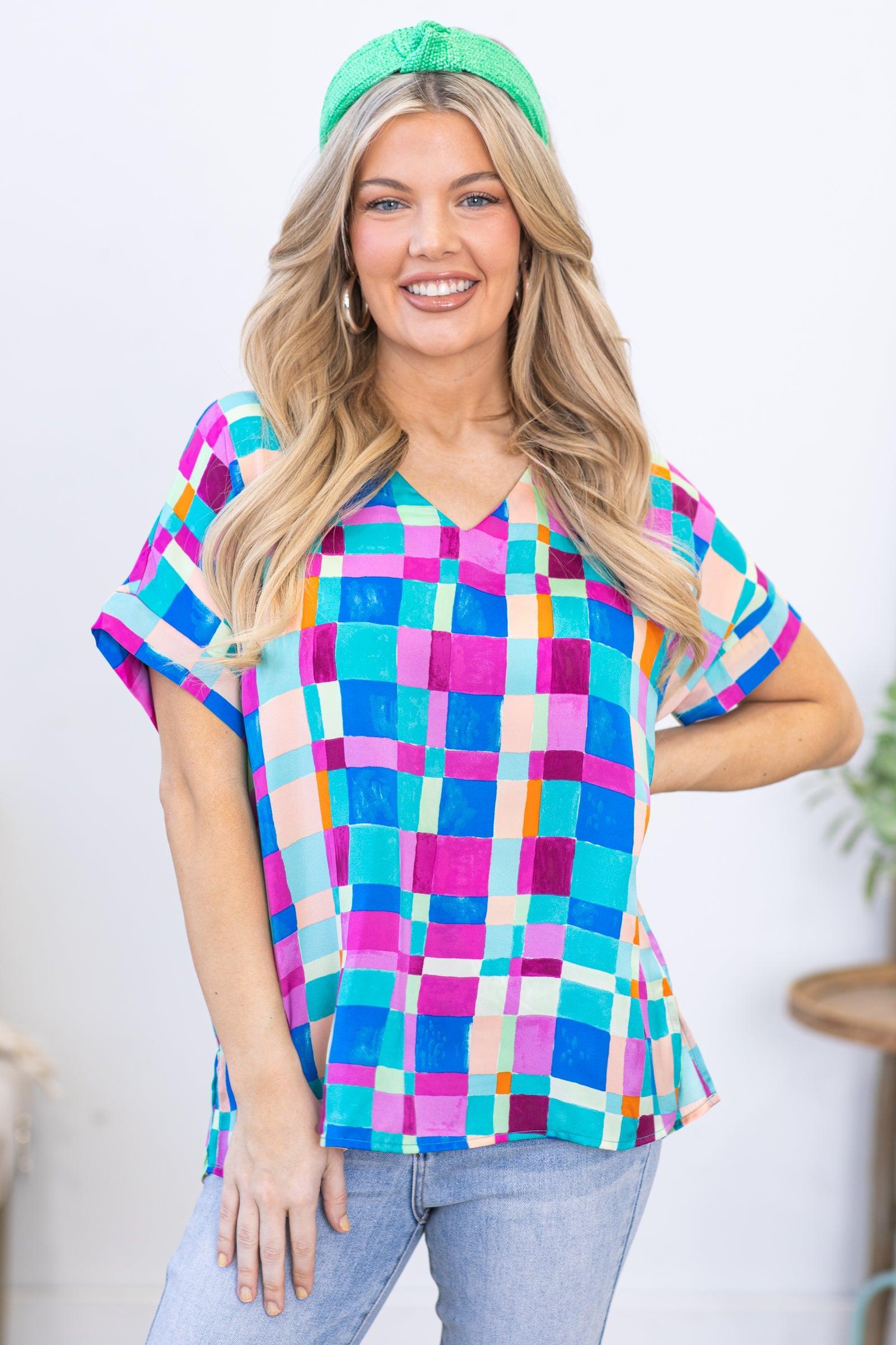 Multicolor Geometric Casual Woven Top Product Image