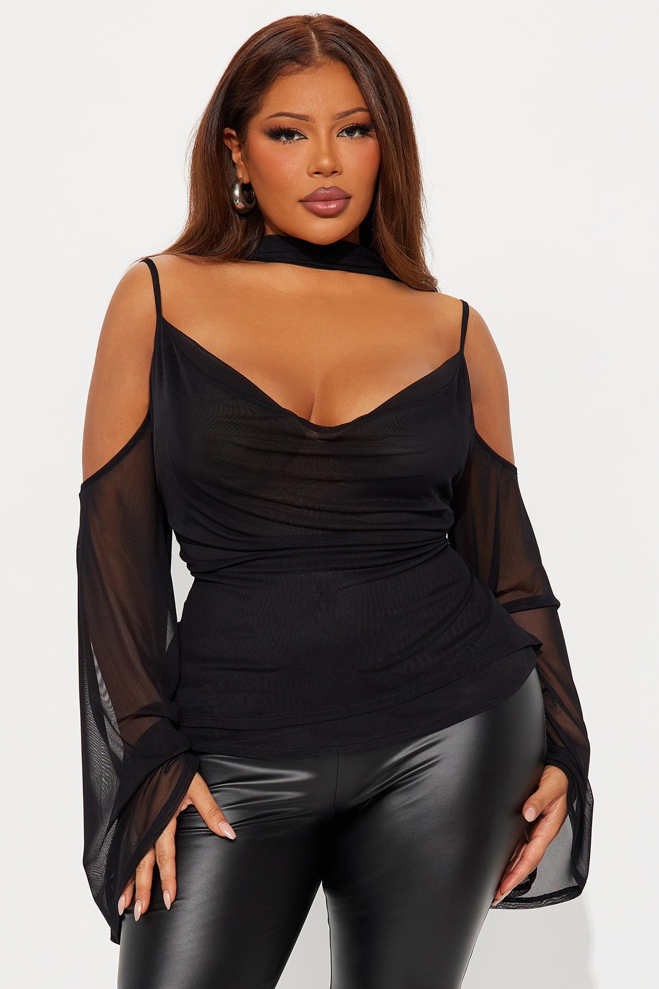 Lavinia Cowl Neck Top And Scarf 2 Piece Set - Black Product Image