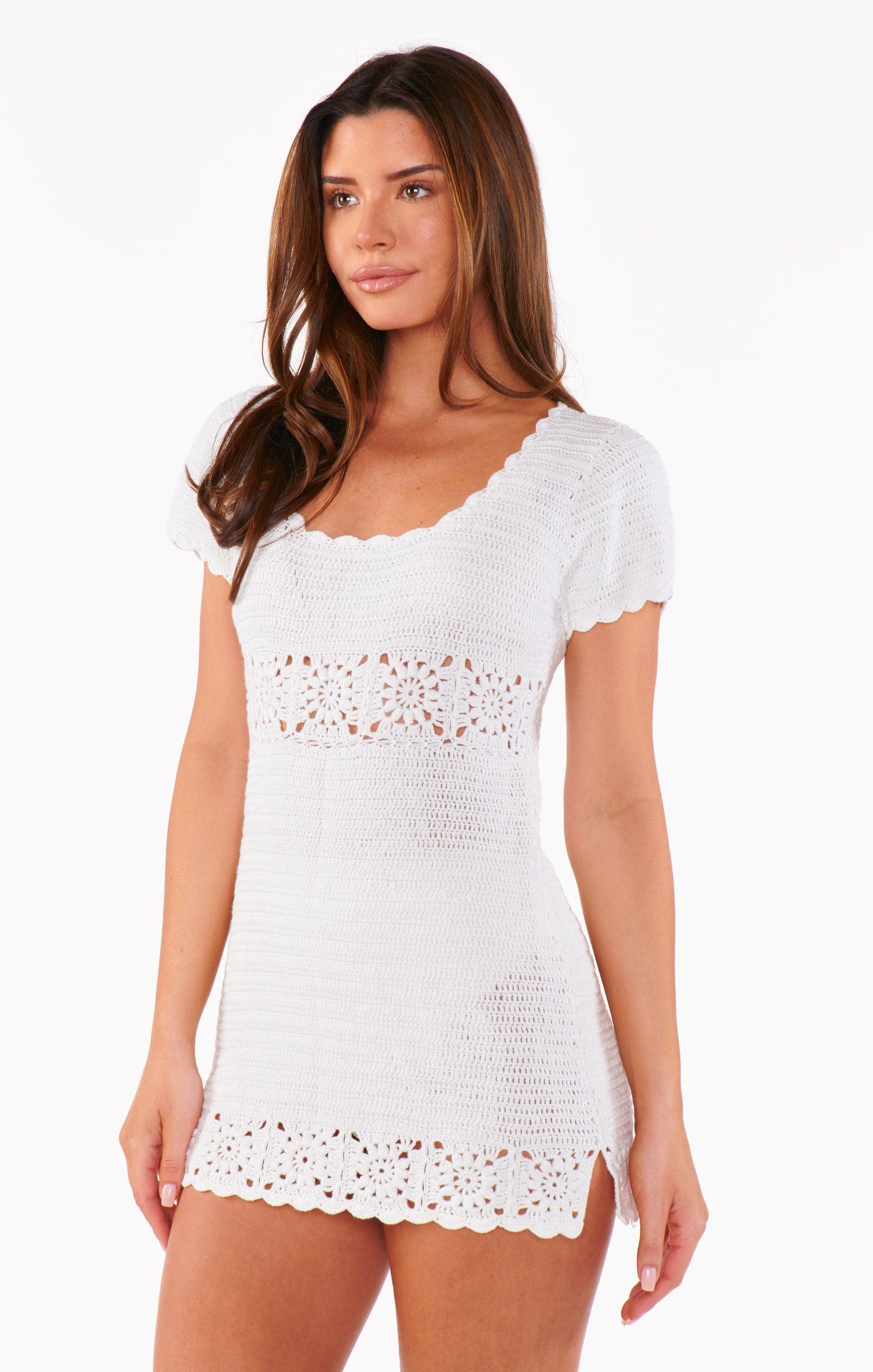 Destination Mini Dress ~ White Crochet Product Image