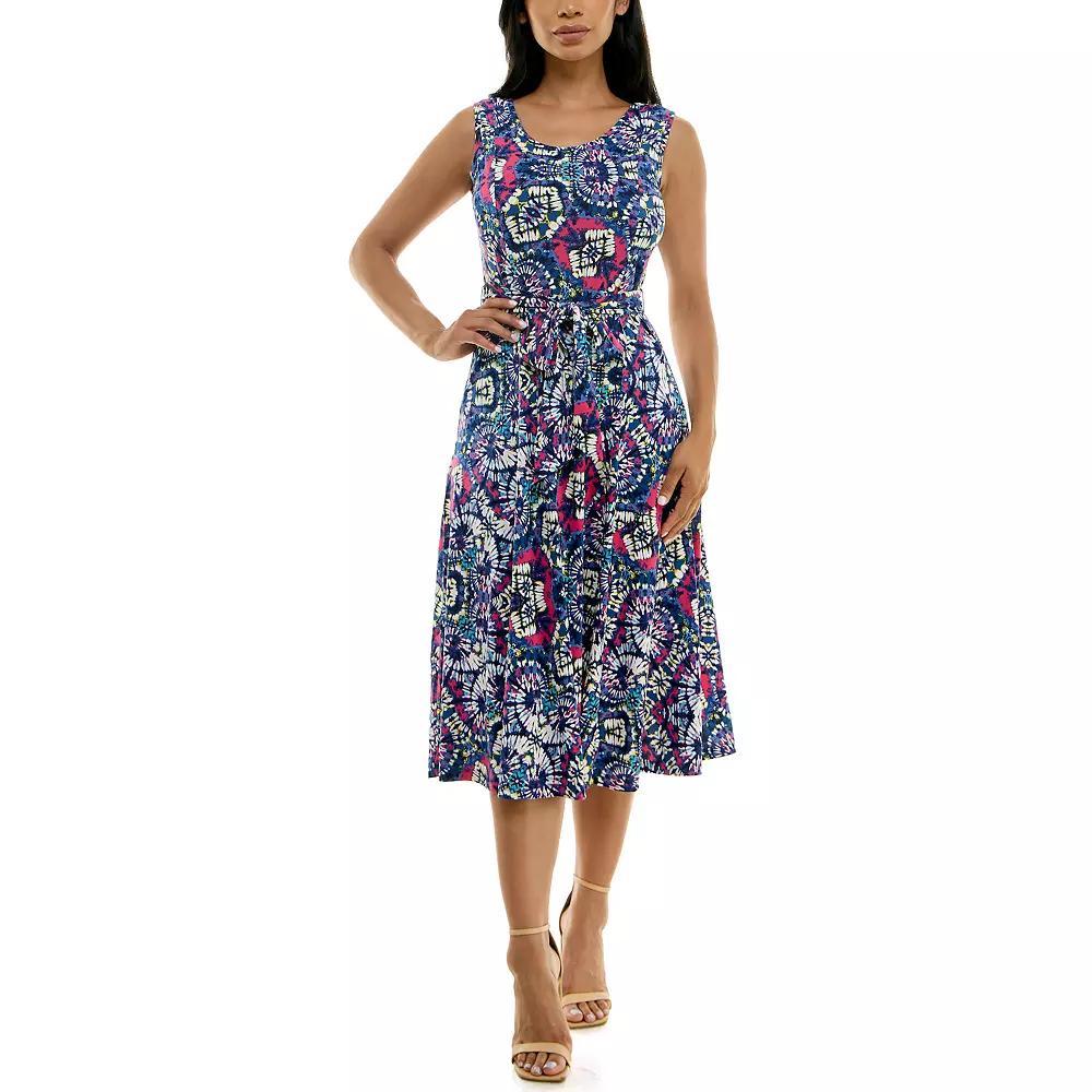 Women's Nina Leonard Belted Sleeveless Print Midi Dress, Size: XL, Brown Team Product Image