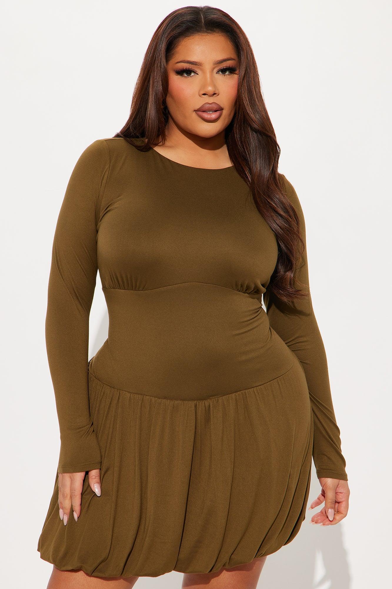 Sweet Trip Bubble Mini Dress - Olive Product Image